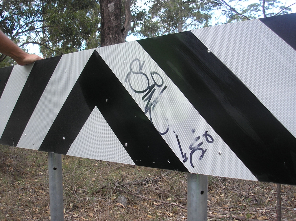 Graffiti removal off road sign before